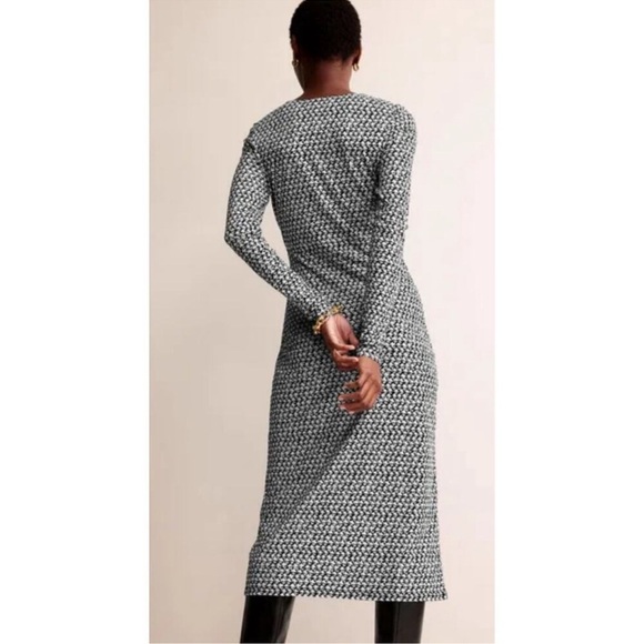 NWT Boden Empire Knot Midi Jersey Dress Stretch Black Lily Sprig Long Sleeve 4R - Picture 5 of 14